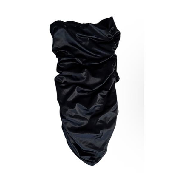 WINDSOR Black Satin Finish Strapless Ruched Mini Dress Size M - Picture 2 of 5